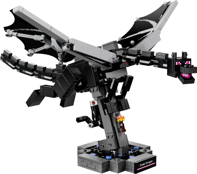 LEGO Minecraft De Enderdraak 21595 met gespreide vleugels boven een portaal