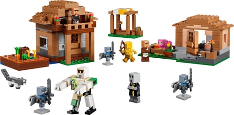 LEGO Minecraft Oproeper dorpsaanval 21596, het gebouwde dorp met huizen en figuren