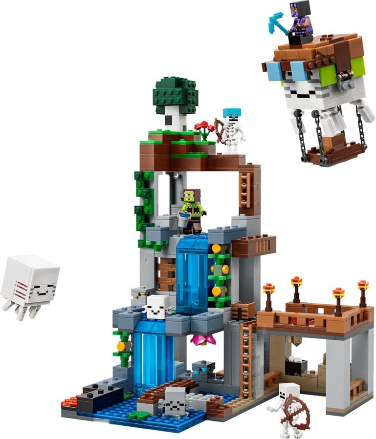 LEGO Minecraft Ghast-huis 21597, de grot met waterval en vliegende Ghasts